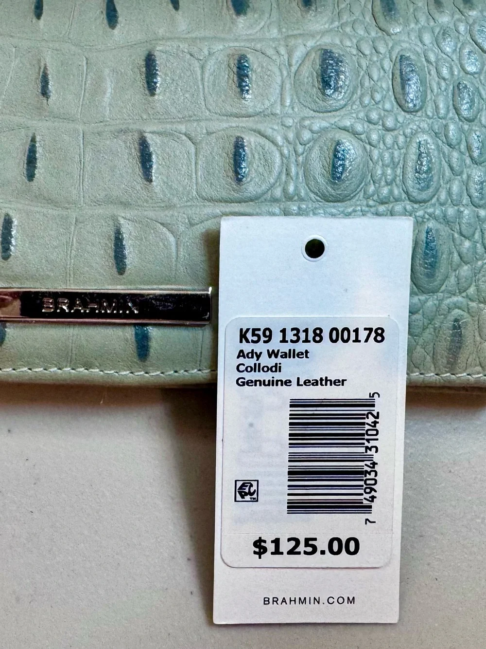 Brahmin Croc-Embossed Leather Ady Wallet in Ocean Collodi